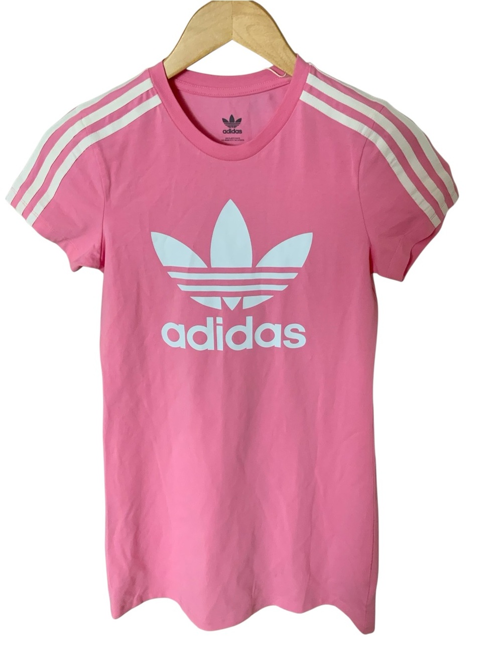 Adidas Girls Graphic T-Shirt Dress 11-12 Years Pink Cotton Medium